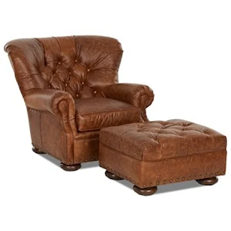 Tufted Leather Chair and Ottoman Set